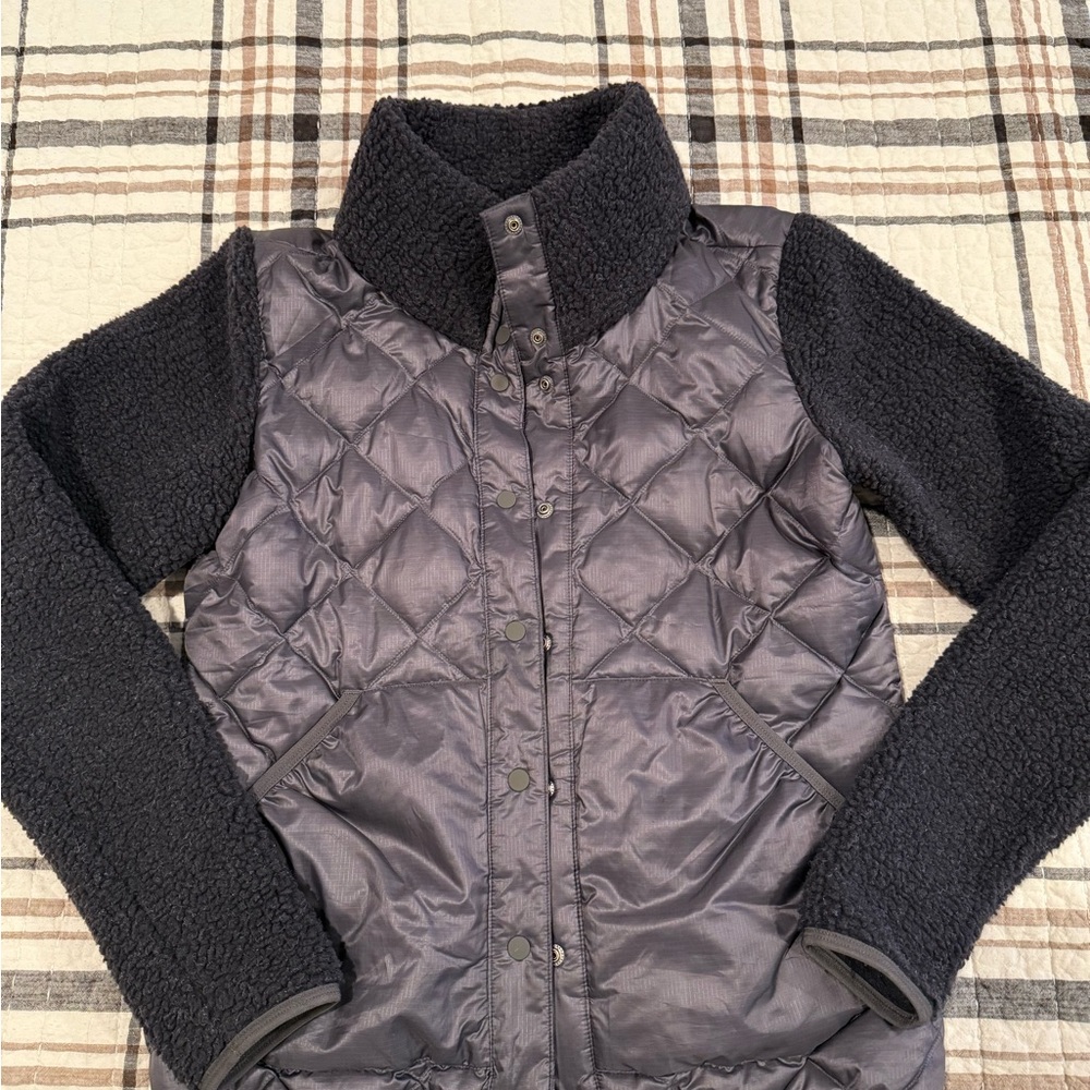 REI Black Quilted Down Jacket with fleece sleeves XS